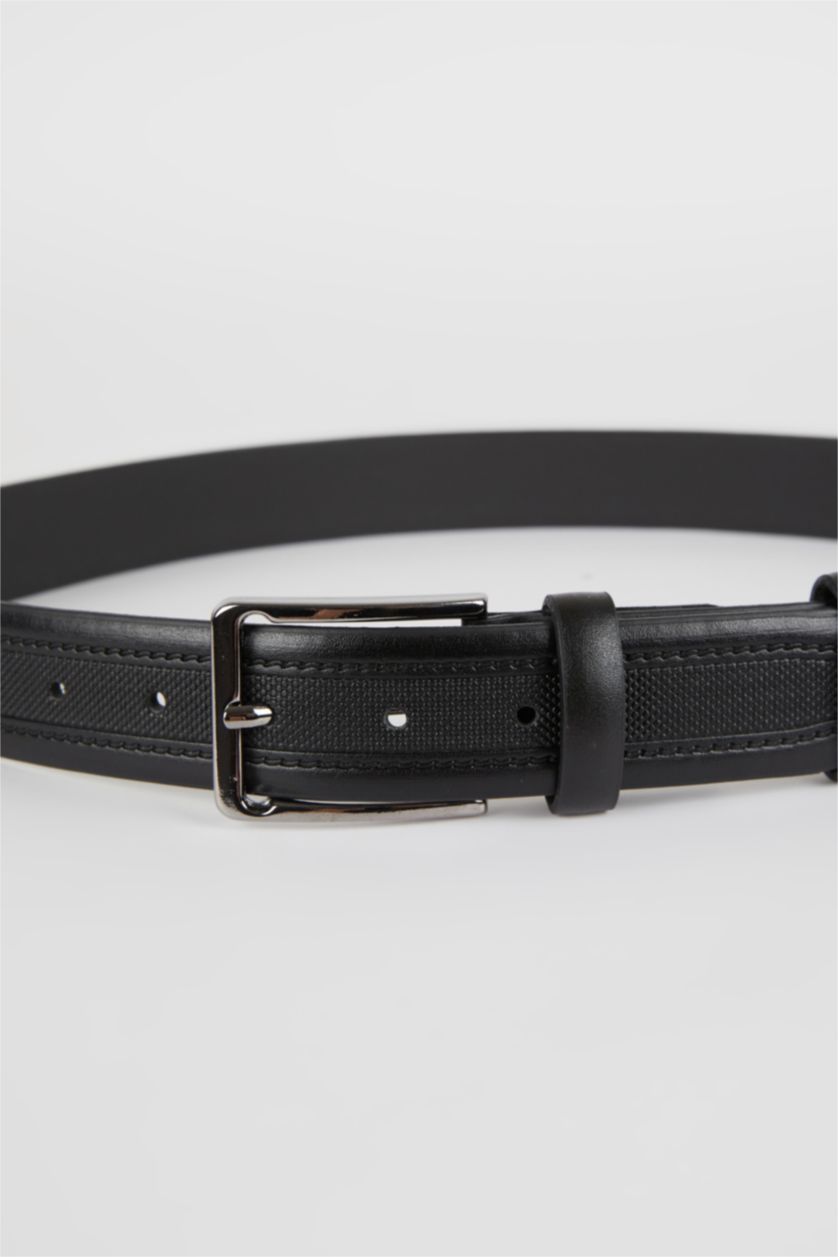 MAN Black Men Rectangle Buckle Faux Leather Classic Belt