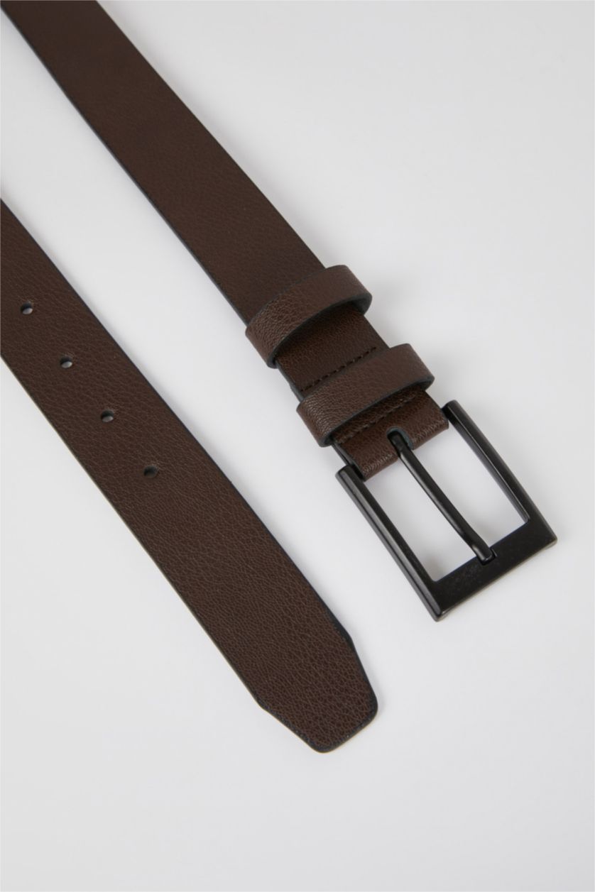 رجالي بني حزام رجالي جلد صناعي بمشبك مستطيل