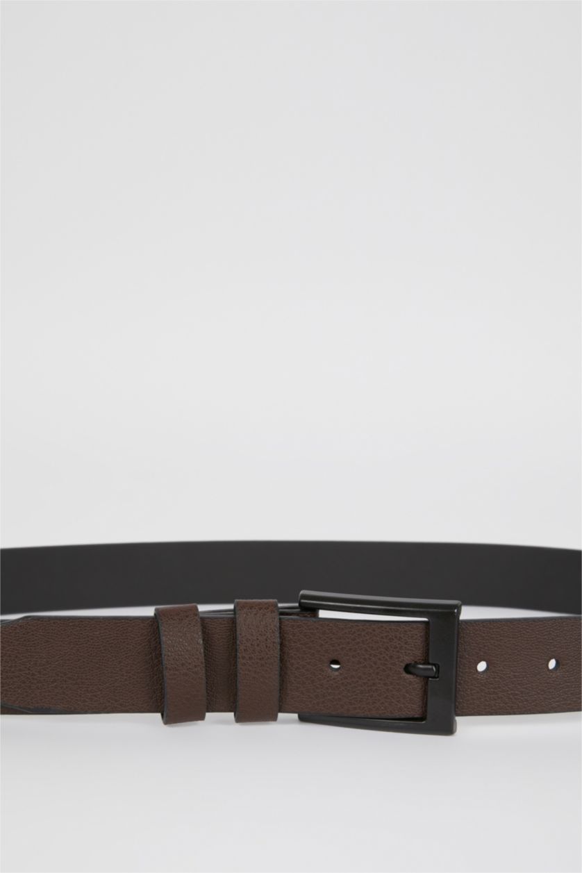 رجالي بني حزام رجالي جلد صناعي بمشبك مستطيل