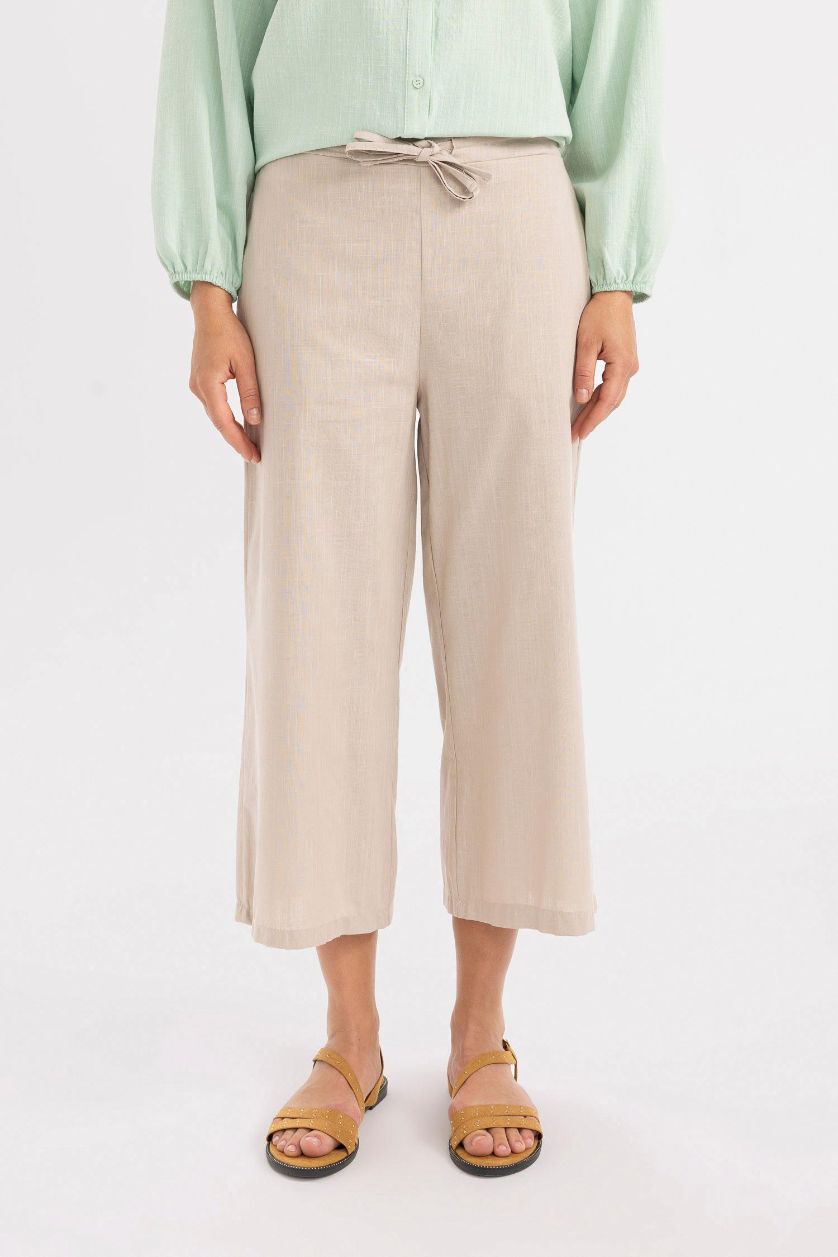 WOMAN Beige Wide Leg Linen Look Capri