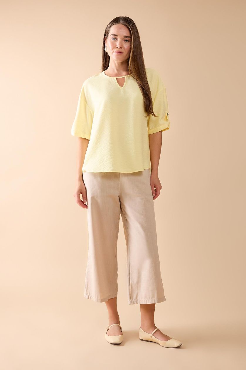 WOMAN Beige Wide Leg Linen Look Capri