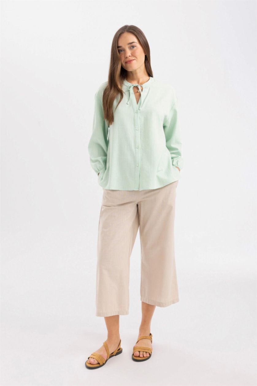 WOMAN Beige Wide Leg Linen Look Capri