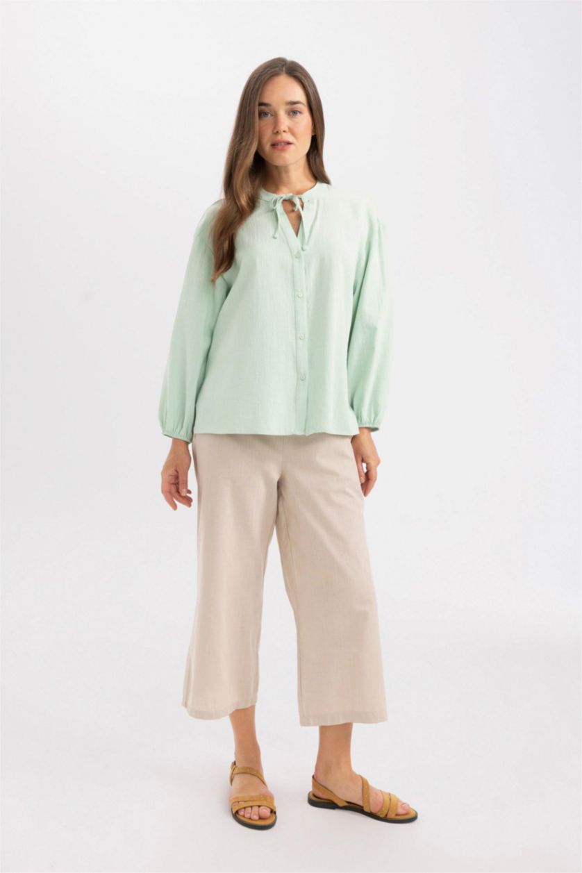 WOMAN Beige Wide Leg Linen Look Capri