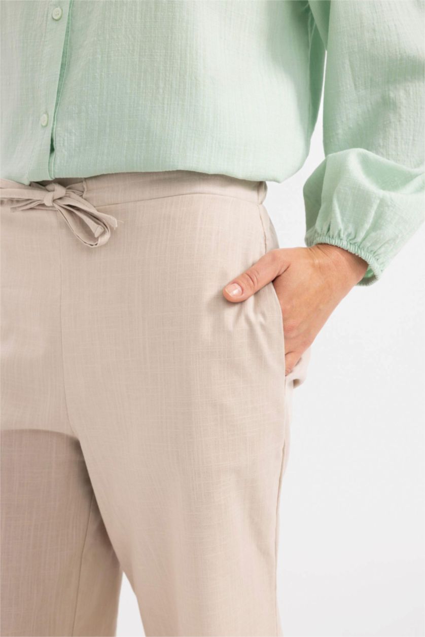 WOMAN Beige Wide Leg Linen Look Capri