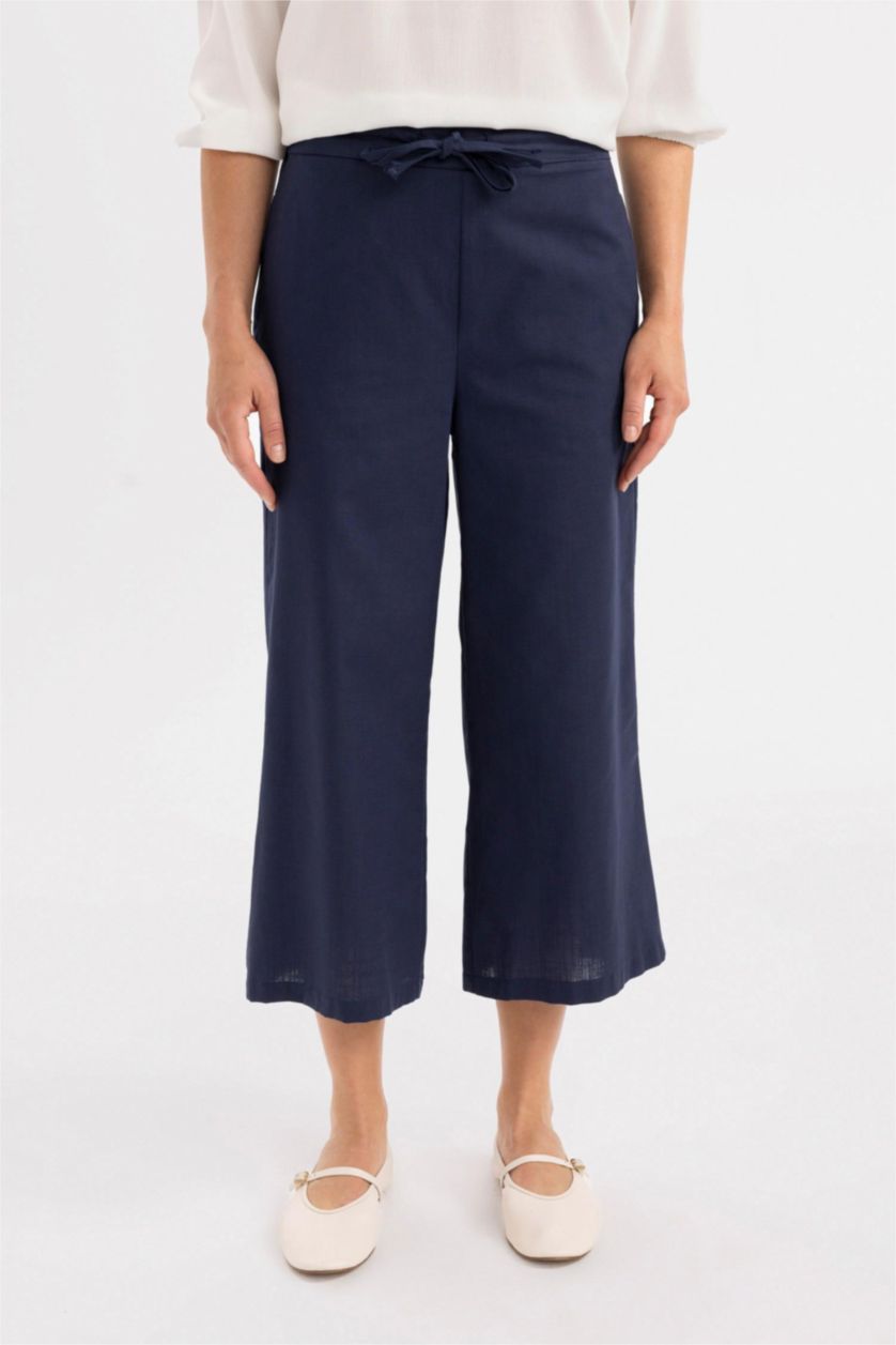 Женщины Синий Капри из льна для женщин