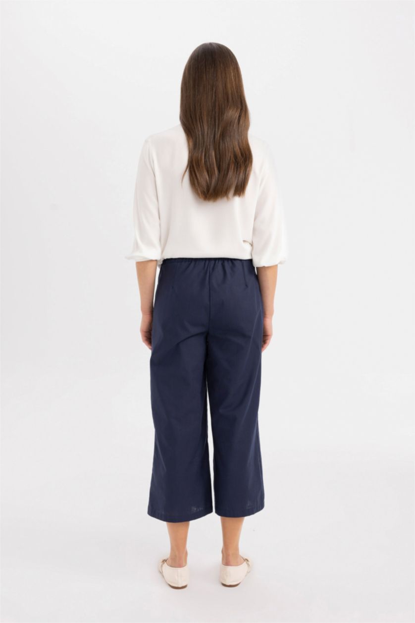 Женщины Синий Капри из льна для женщин