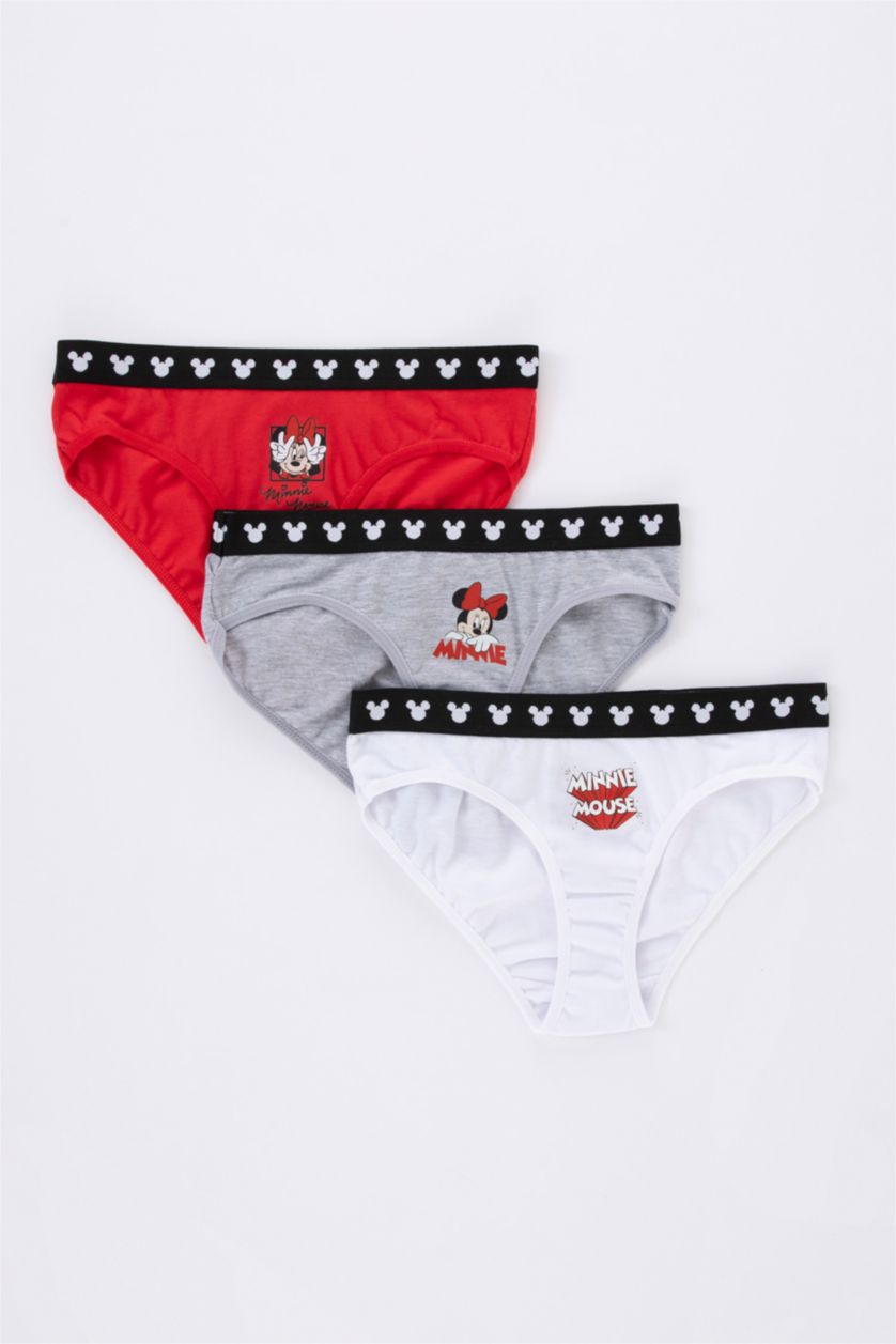 Girls & Teens Grey Melange Girl Disney Mickey & Minnie 3 Piece Slip Panties