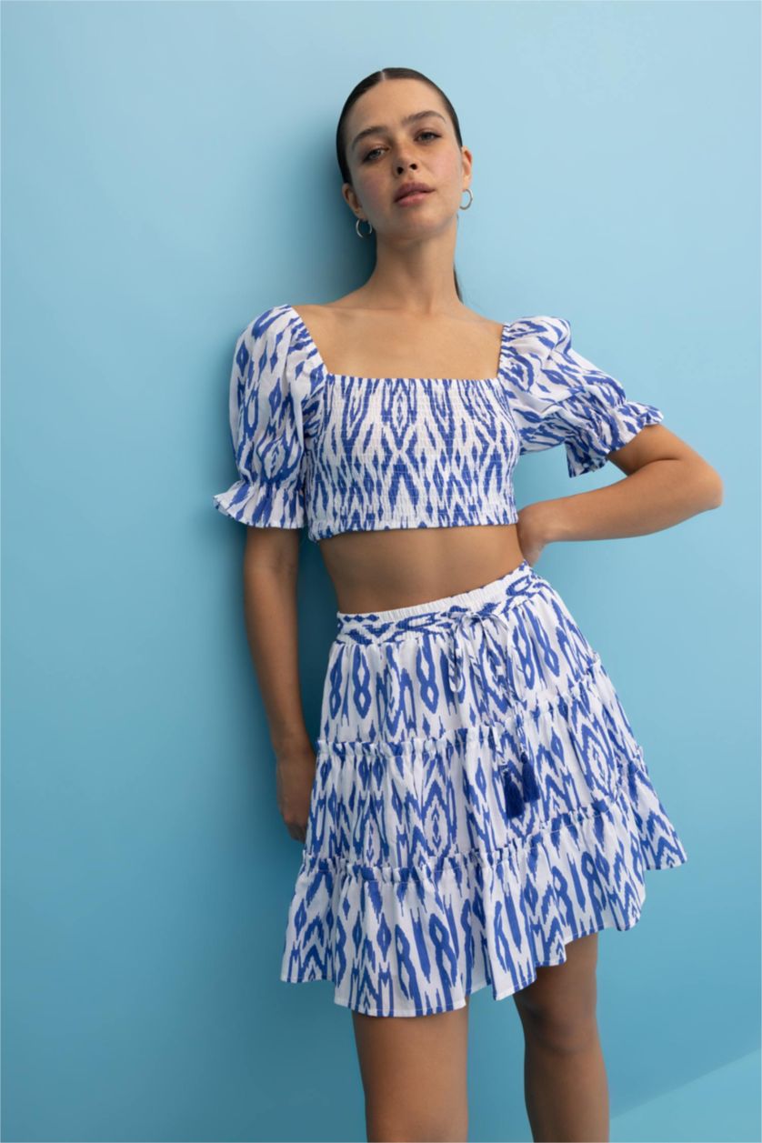 WOMAN Royal Slim Fit Square Collar Short Sleeve Blouse