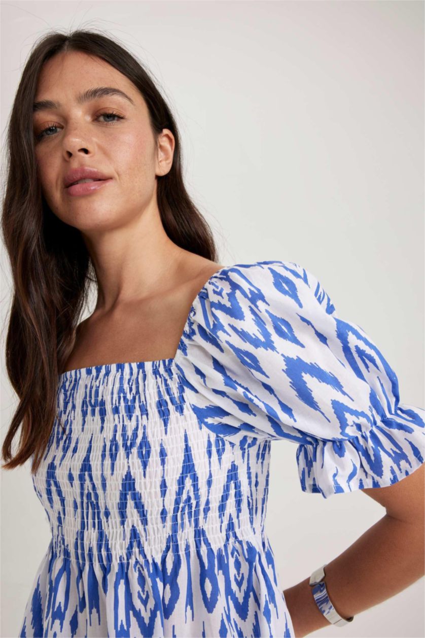 WOMAN Royal Slim Fit Square Collar Short Sleeve Blouse