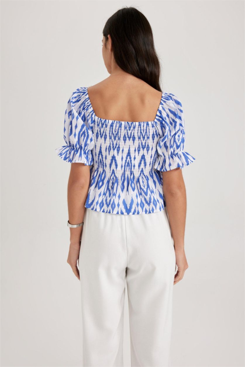 WOMAN Royal Slim Fit Square Collar Short Sleeve Blouse