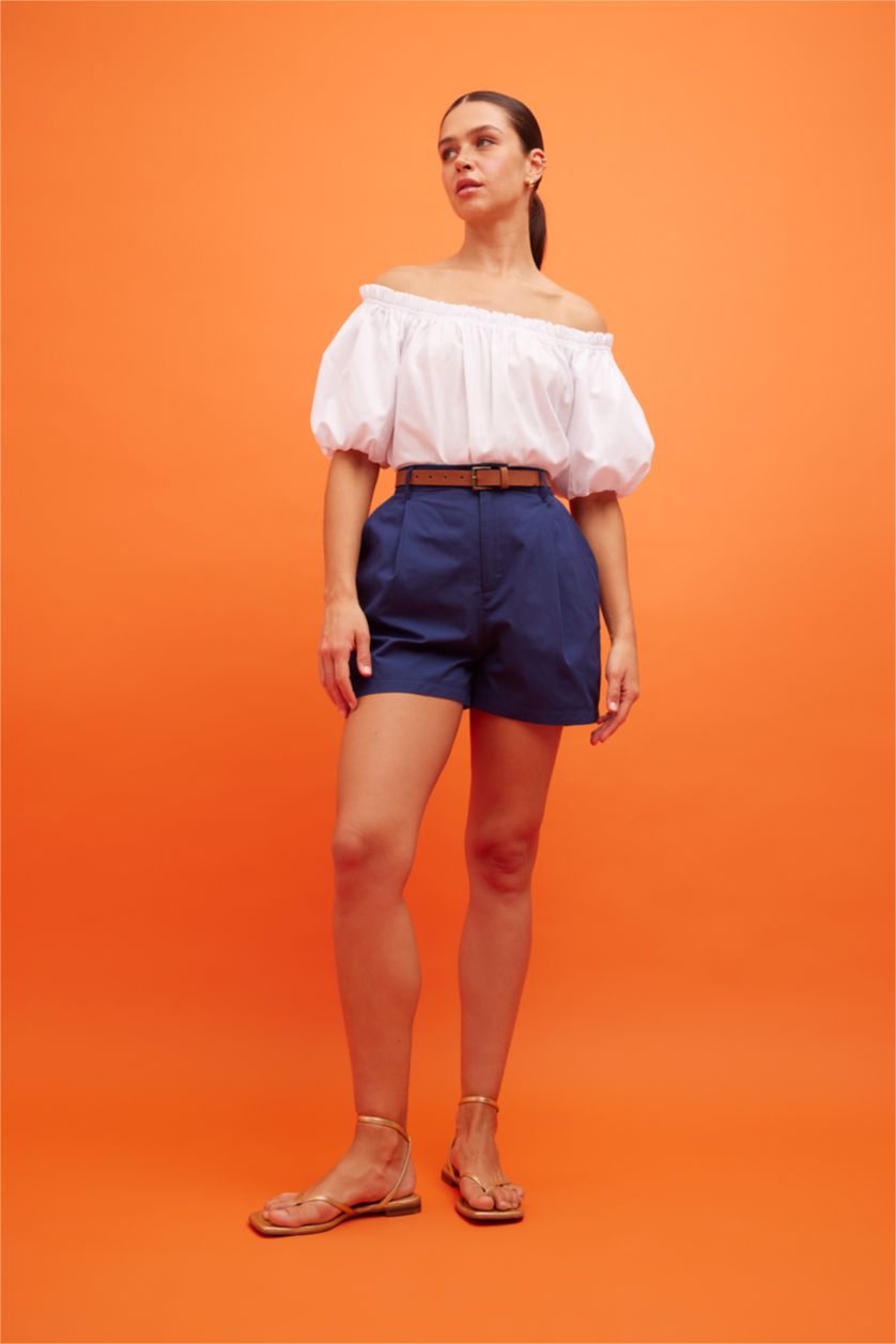 FEMME Blanc Blouse en coton à manches courtes Coupe régulière