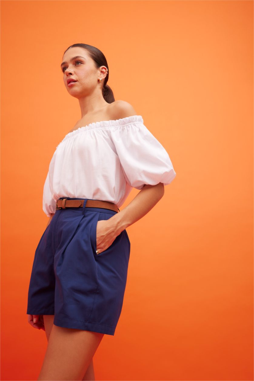 FEMME Blanc Blouse en coton à manches courtes Coupe régulière