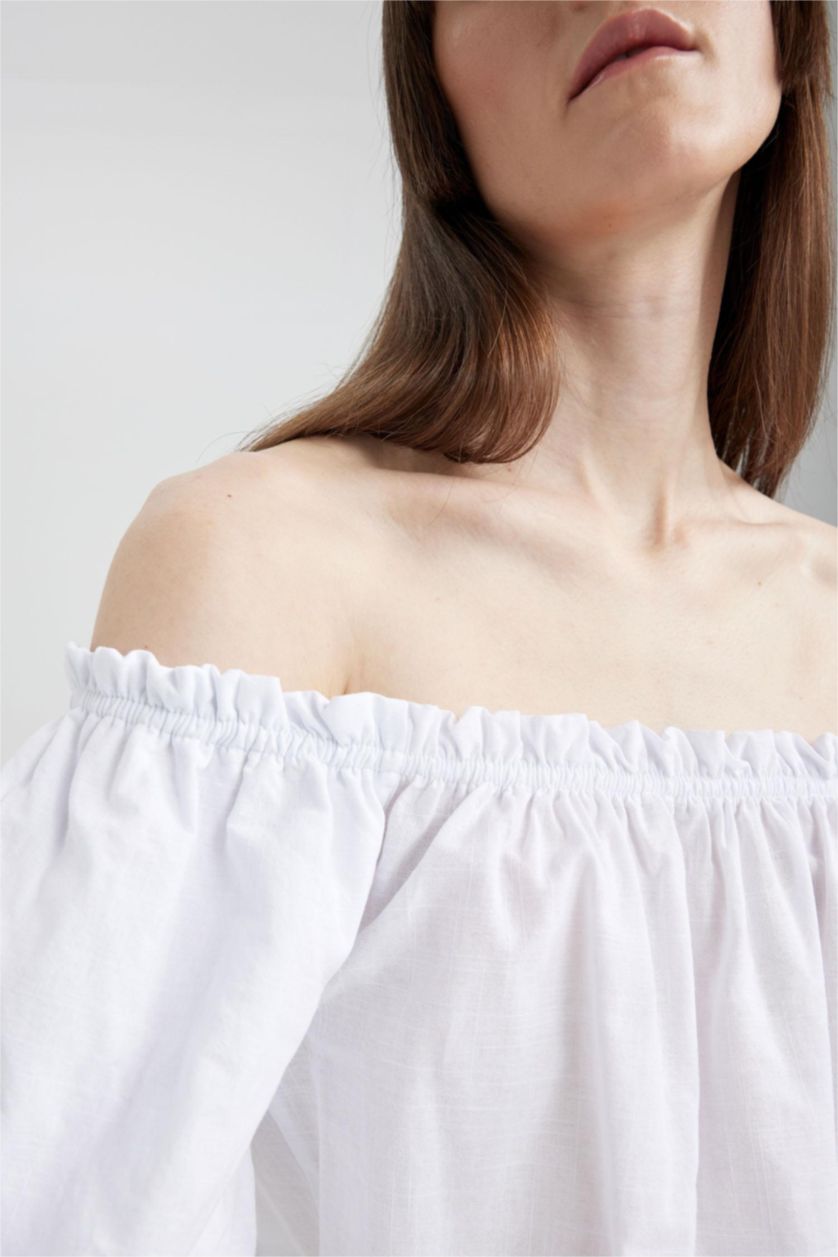 FEMME Blanc Blouse en coton à manches courtes Coupe régulière