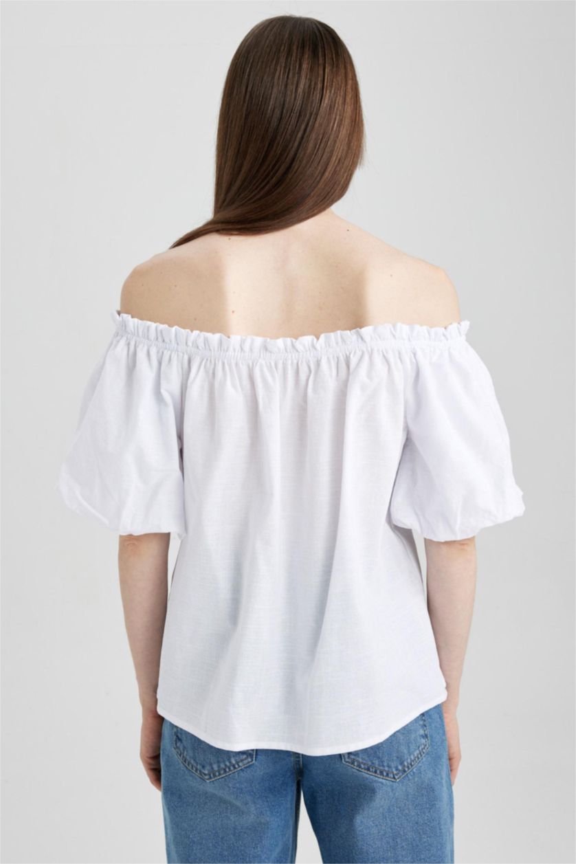 FEMME Blanc Blouse en coton à manches courtes Coupe régulière
