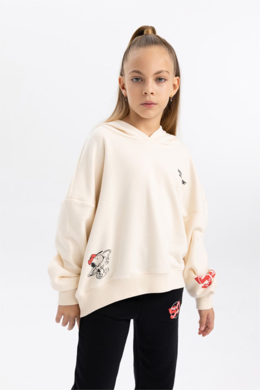 GIRLS & TEENS Ecru Girl Snoopy Relax Fit Hooded Sweatshirt
