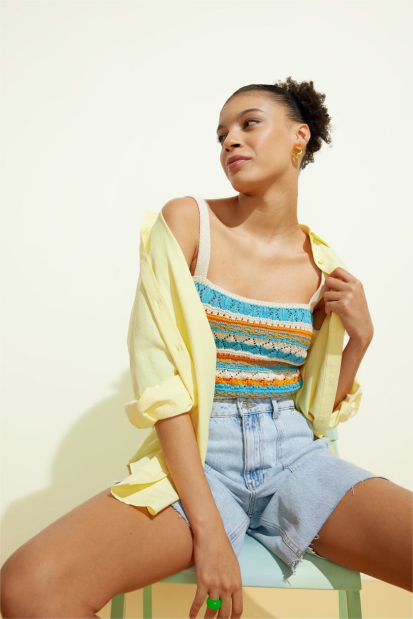 Woman Ecru Cool Regular Fit Square Collar Knitwear Undershirt