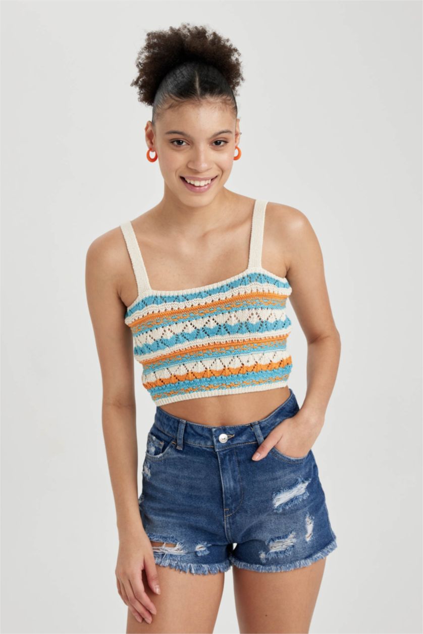 Woman Ecru Cool Regular Fit Square Collar Knitwear Undershirt