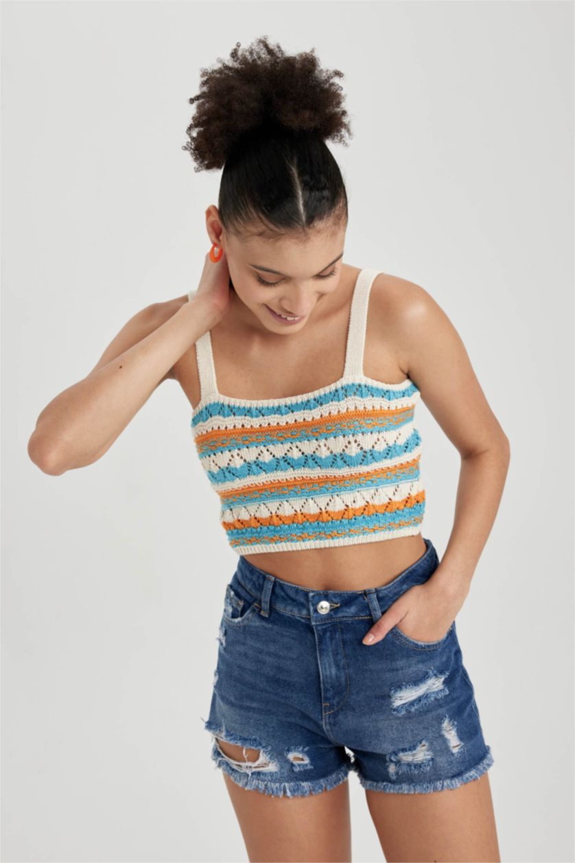 Woman Ecru Cool Regular Fit Square Collar Knitwear Undershirt