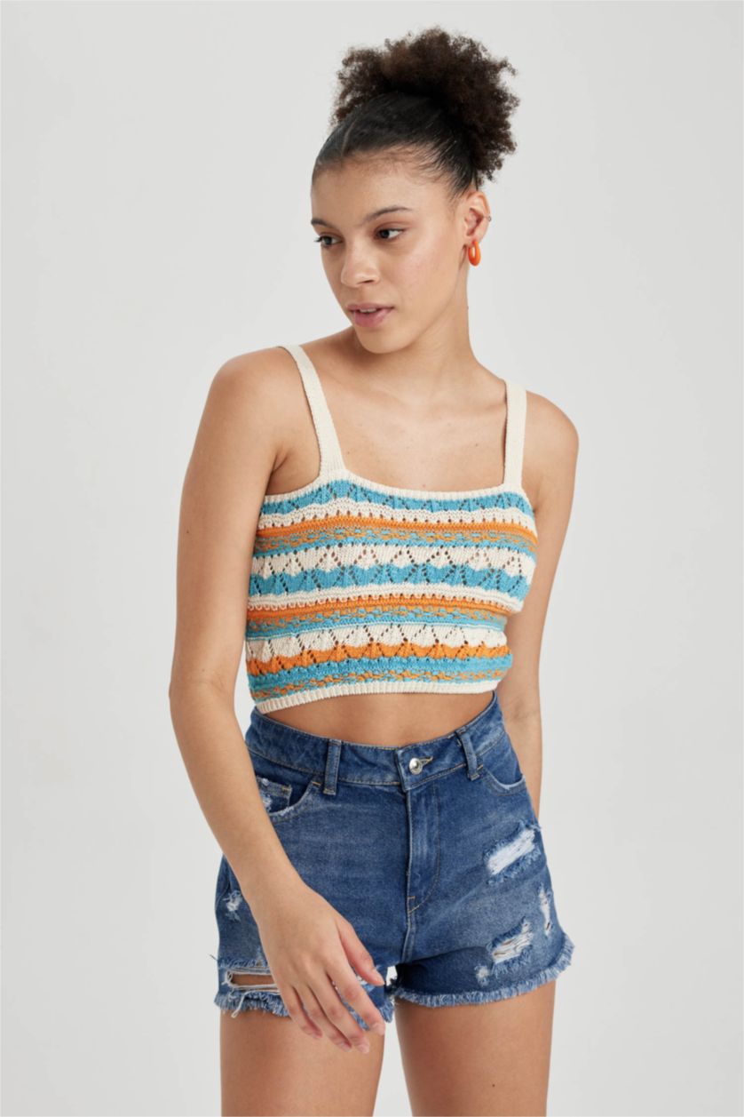 Woman Ecru Cool Regular Fit Square Collar Knitwear Undershirt