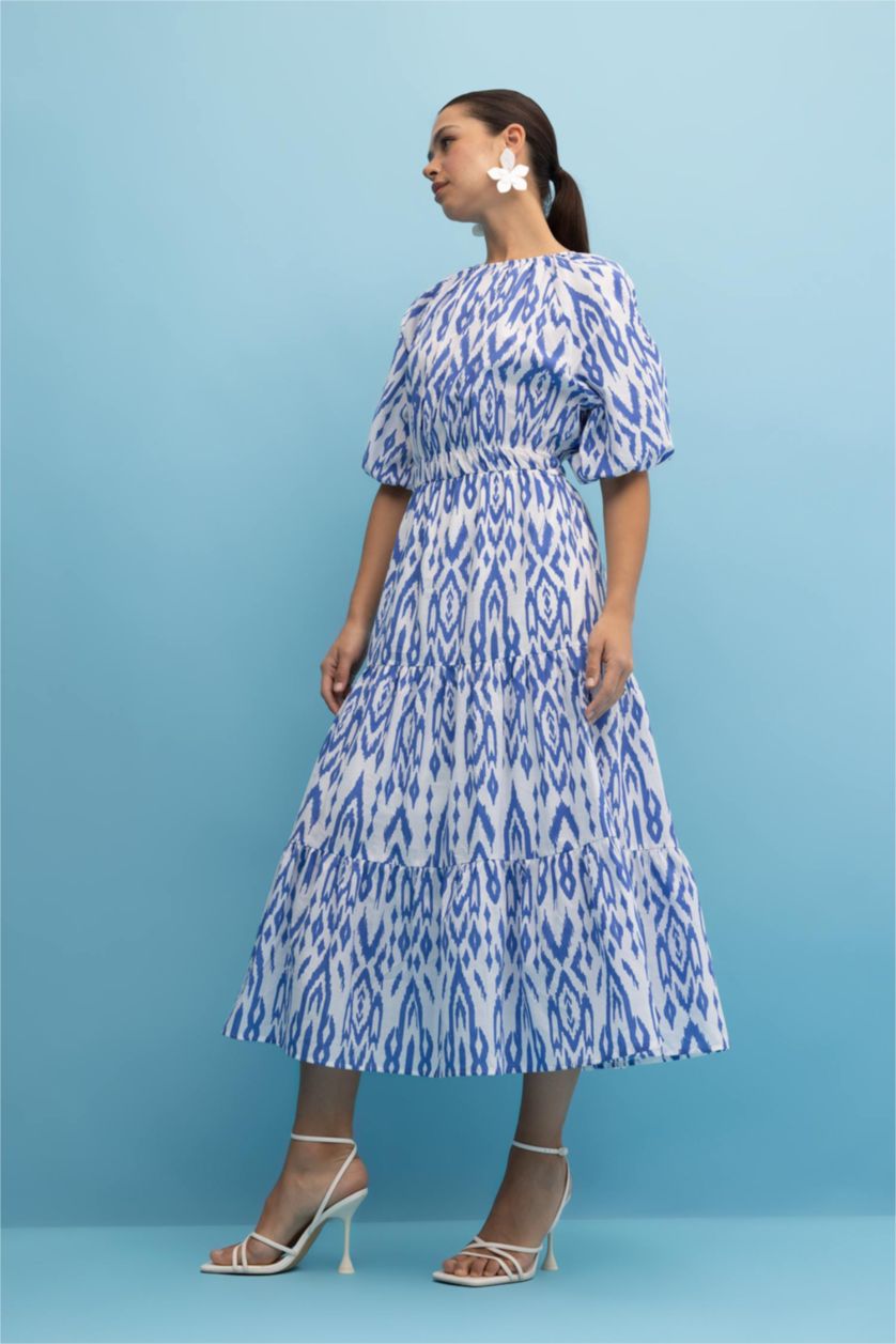 حريمي اللون الملكي Voile Midi Dress