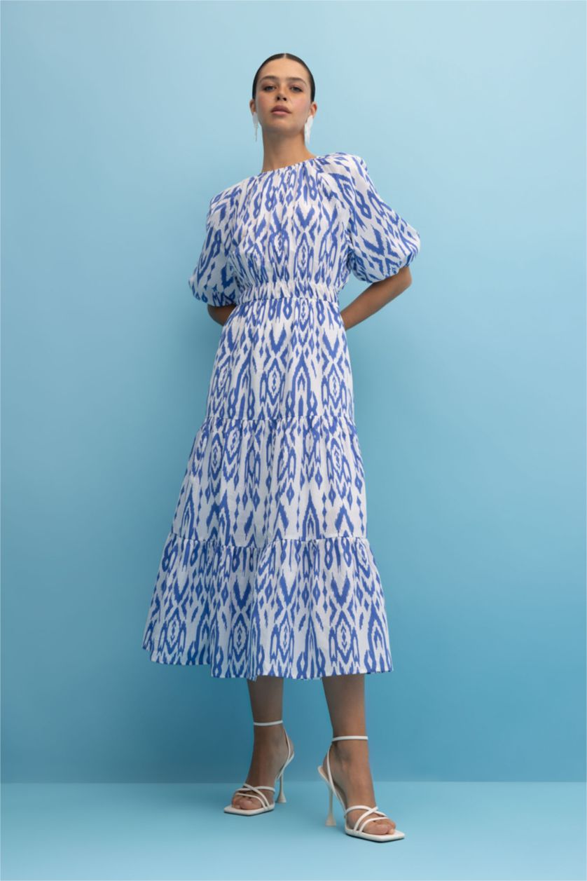 حريمي اللون الملكي Voile Midi Dress