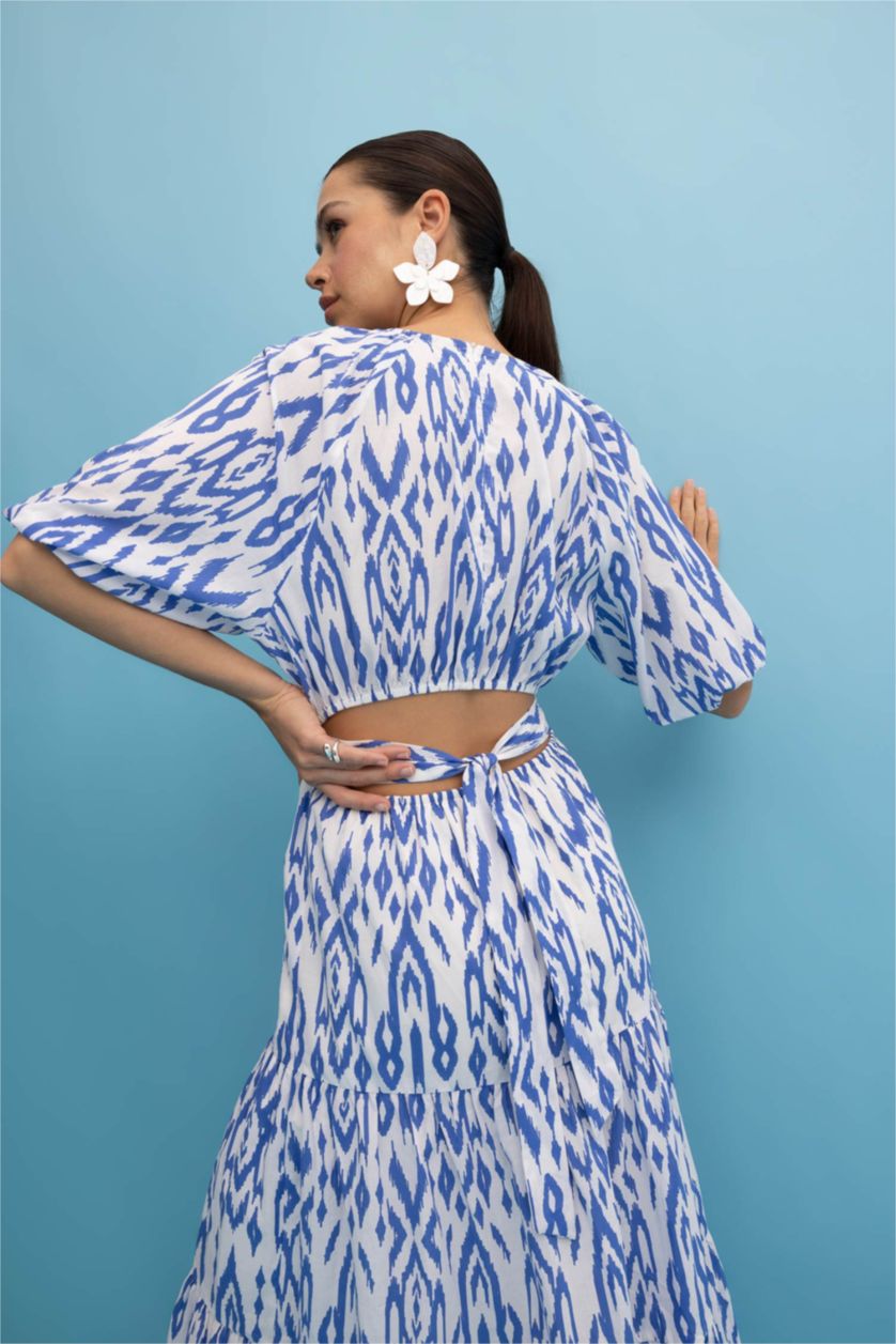 حريمي اللون الملكي Voile Midi Dress