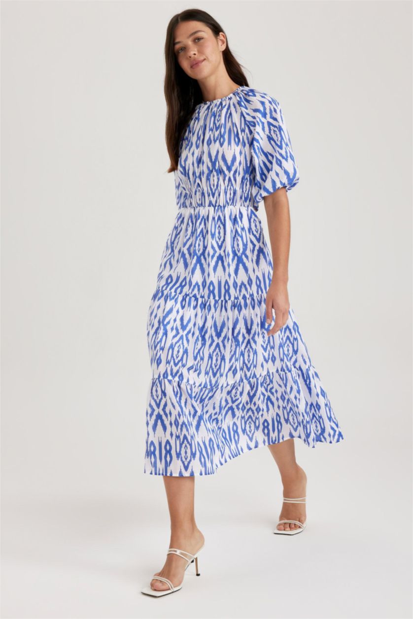 حريمي اللون الملكي Voile Midi Dress