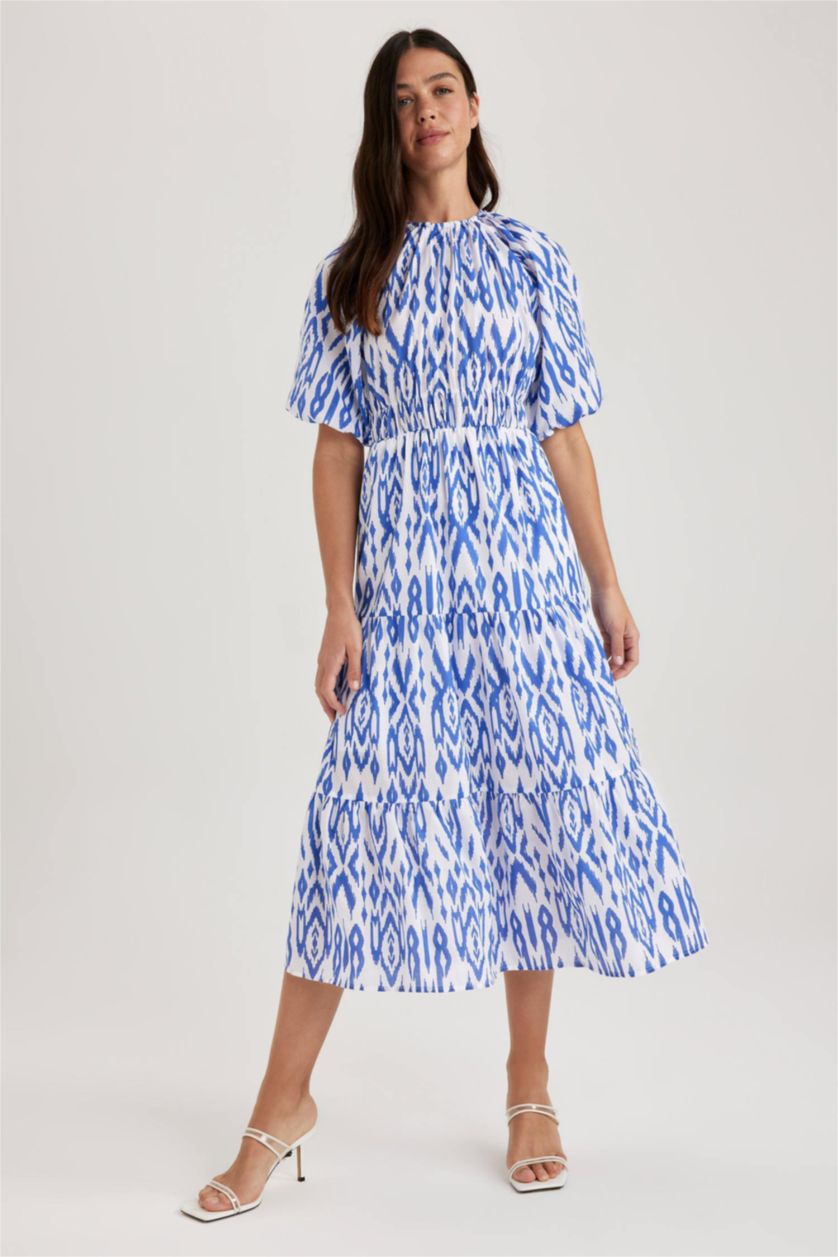 حريمي اللون الملكي Voile Midi Dress