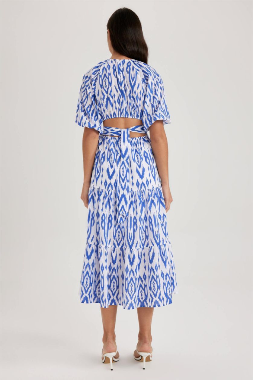 حريمي اللون الملكي Voile Midi Dress