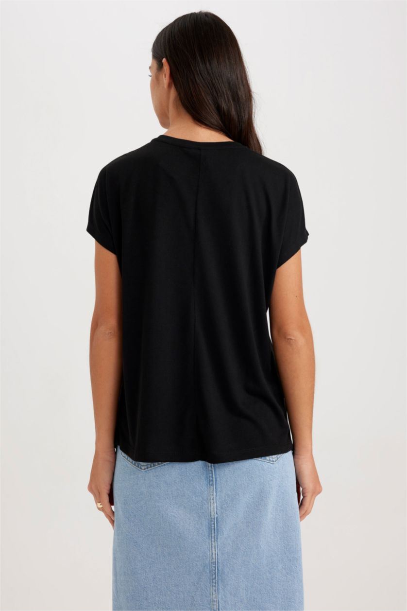 WOMAN Black Crew Neck Short Sleeve T-Shirt