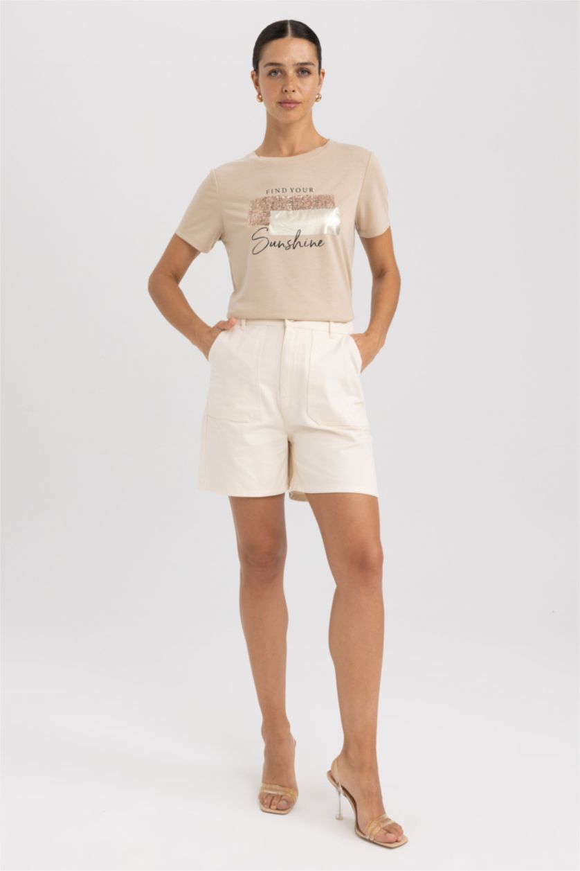 نساء بيج تي شيرت قطن قصة عادية برقبة مستديرة