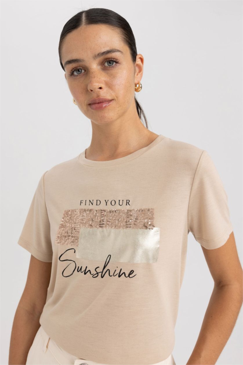 نساء بيج تي شيرت قطن قصة عادية برقبة مستديرة