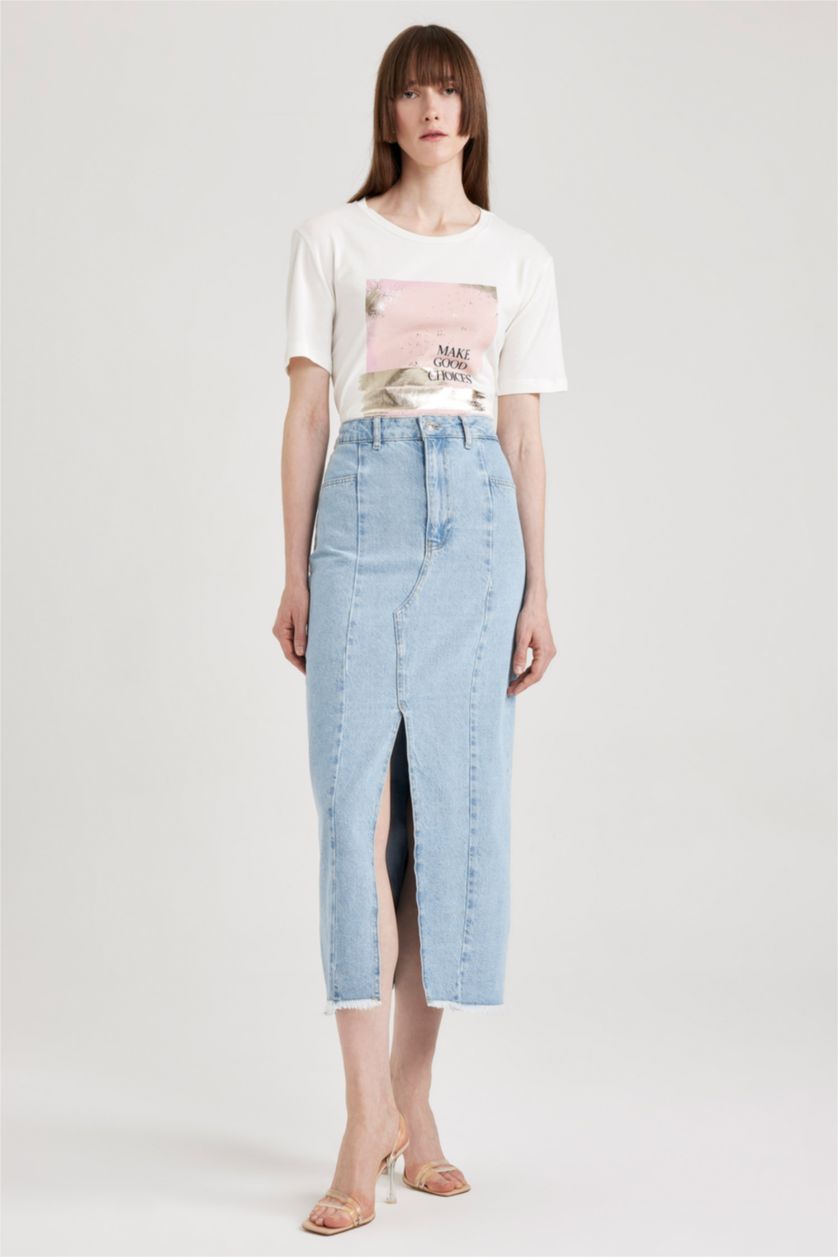 WOMAN Ecru Regular Fit Crew Neck Printed Short Sleeve T-Shirt