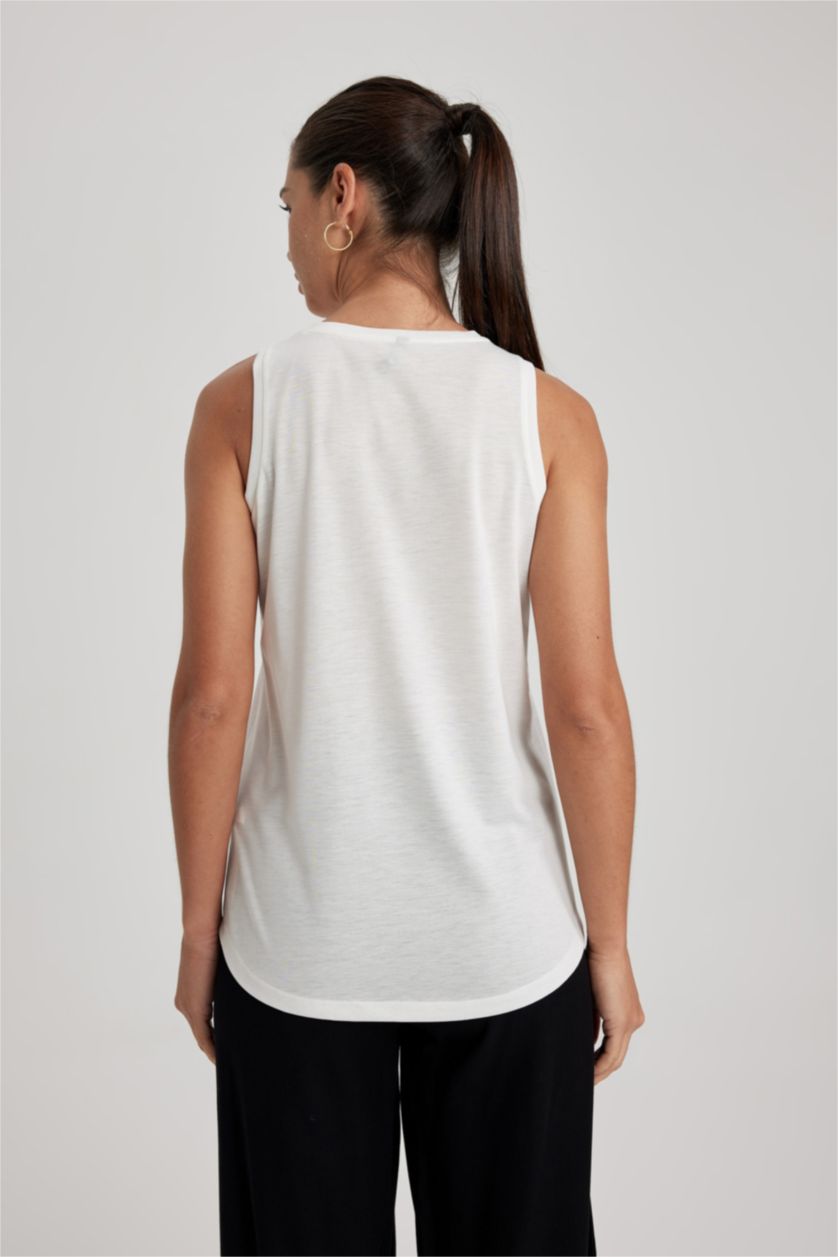 FEMME Écru Débardeur À Col Ras Du Cou İmprimé À Slogan Regular Fit