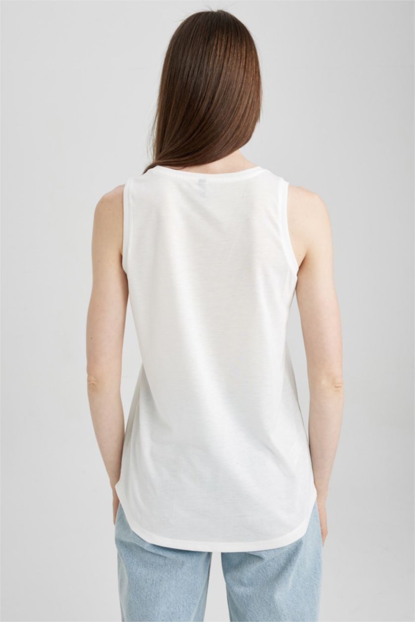 FEMME Écru Débardeur À Col Ras Du Cou İmprimé À Slogan Regular Fit