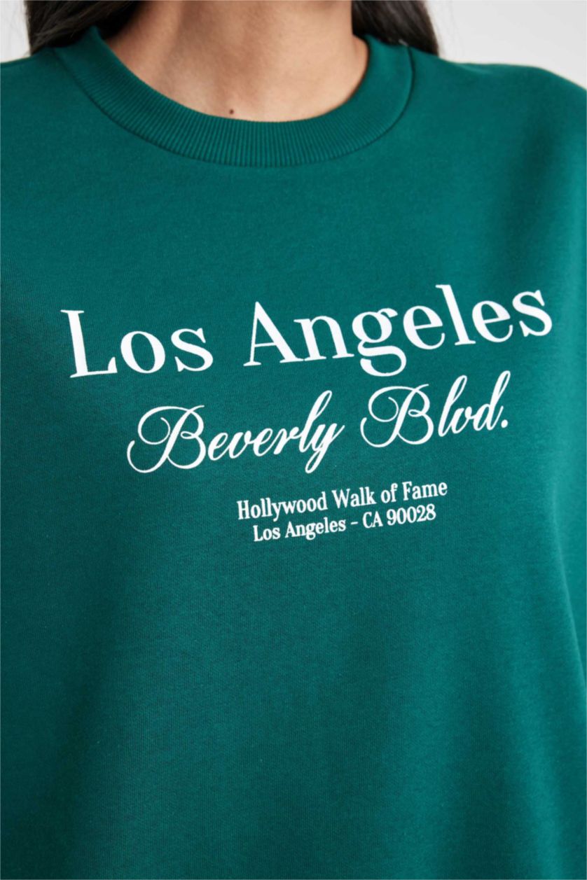 نساء أخضر غامق سويت شيرت قصة مريحة برقبة مستديرة