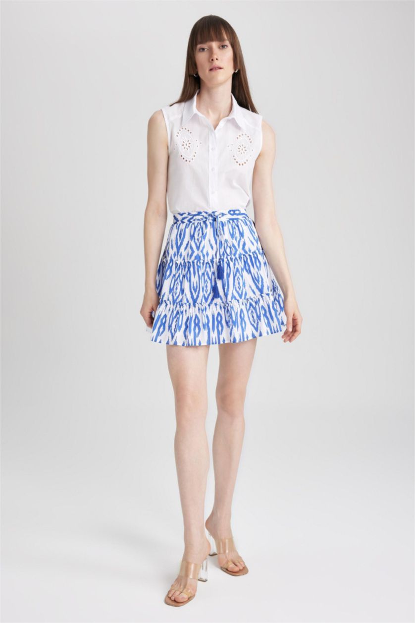 نساء اللون الملكي تنورة قصيرة تاي داي بخصر عادي مبطن