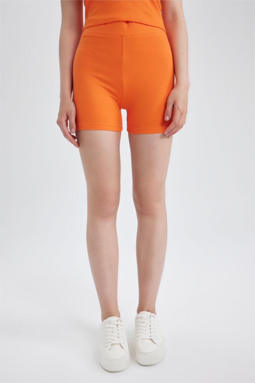 Kadın Turuncu Bürümcük Basic Biker Tayt