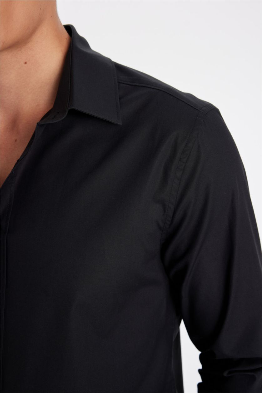 رجالي أسود Slim Fit Long Sleeve Shirt
