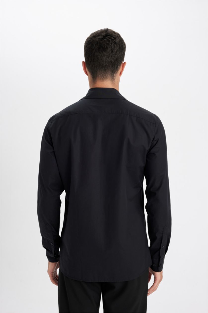 رجالي أسود Slim Fit Long Sleeve Shirt