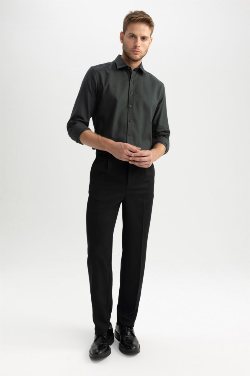 رجالي أخضر غامق قميص بولو كم طويل مودرن فيت