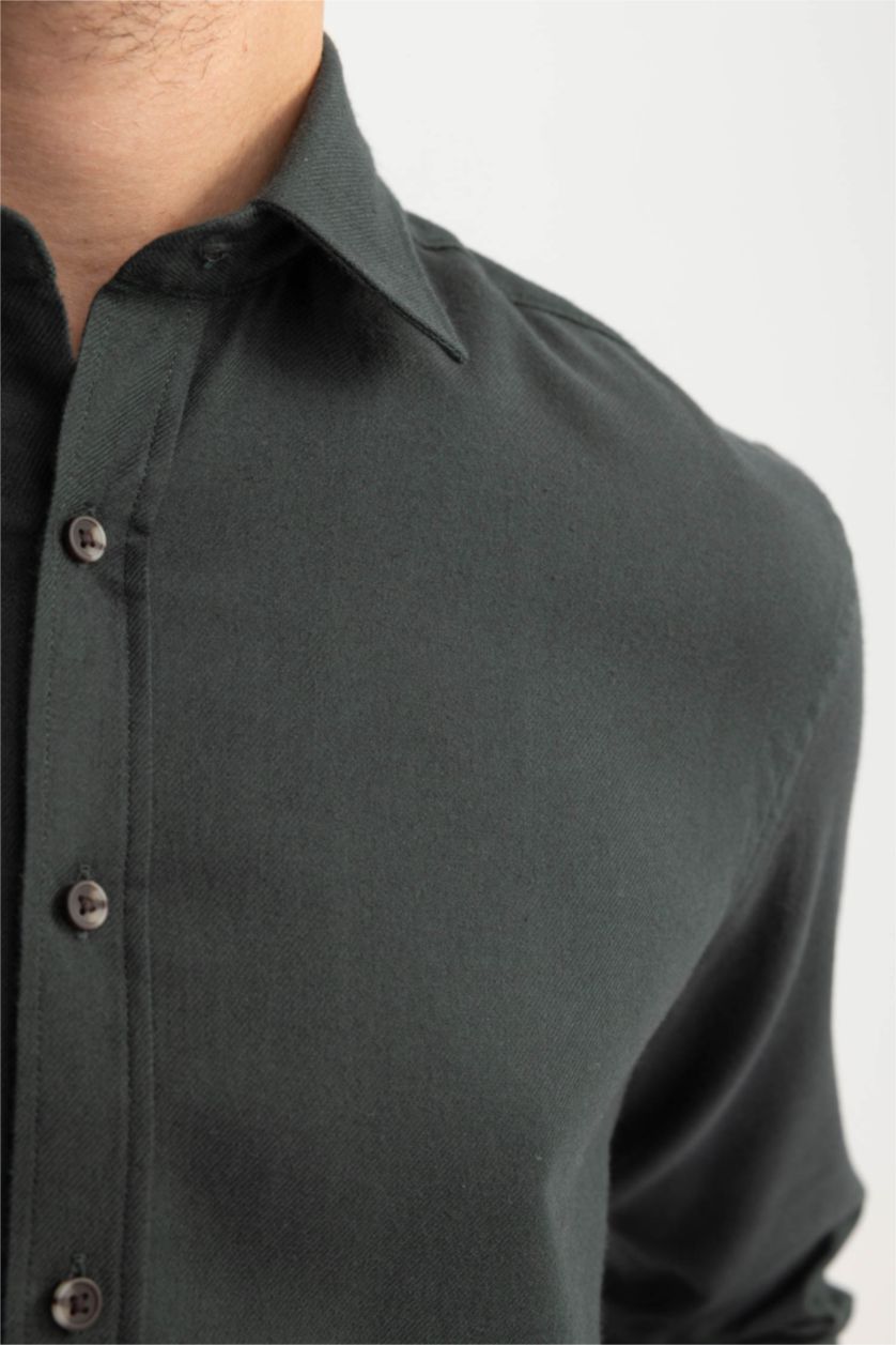 رجالي أخضر غامق قميص بولو كم طويل مودرن فيت