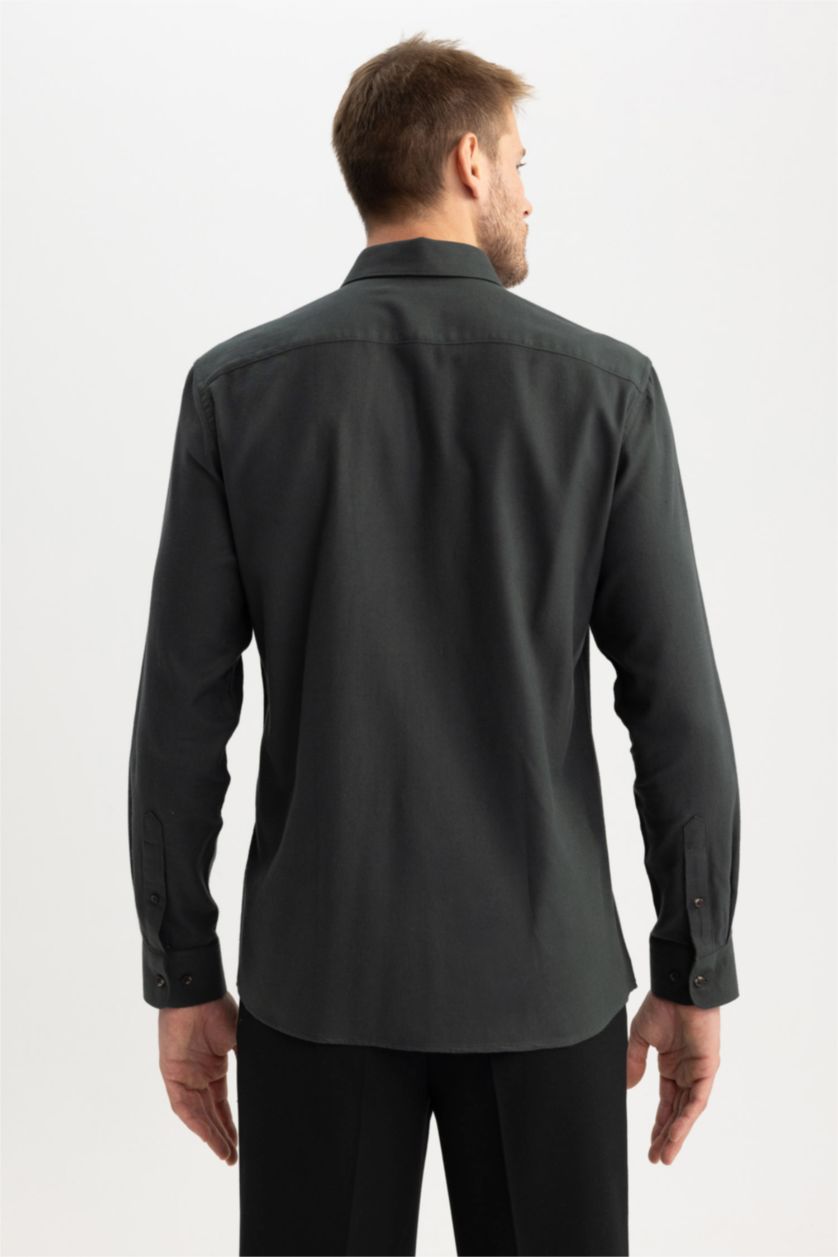 رجالي أخضر غامق قميص بولو كم طويل مودرن فيت