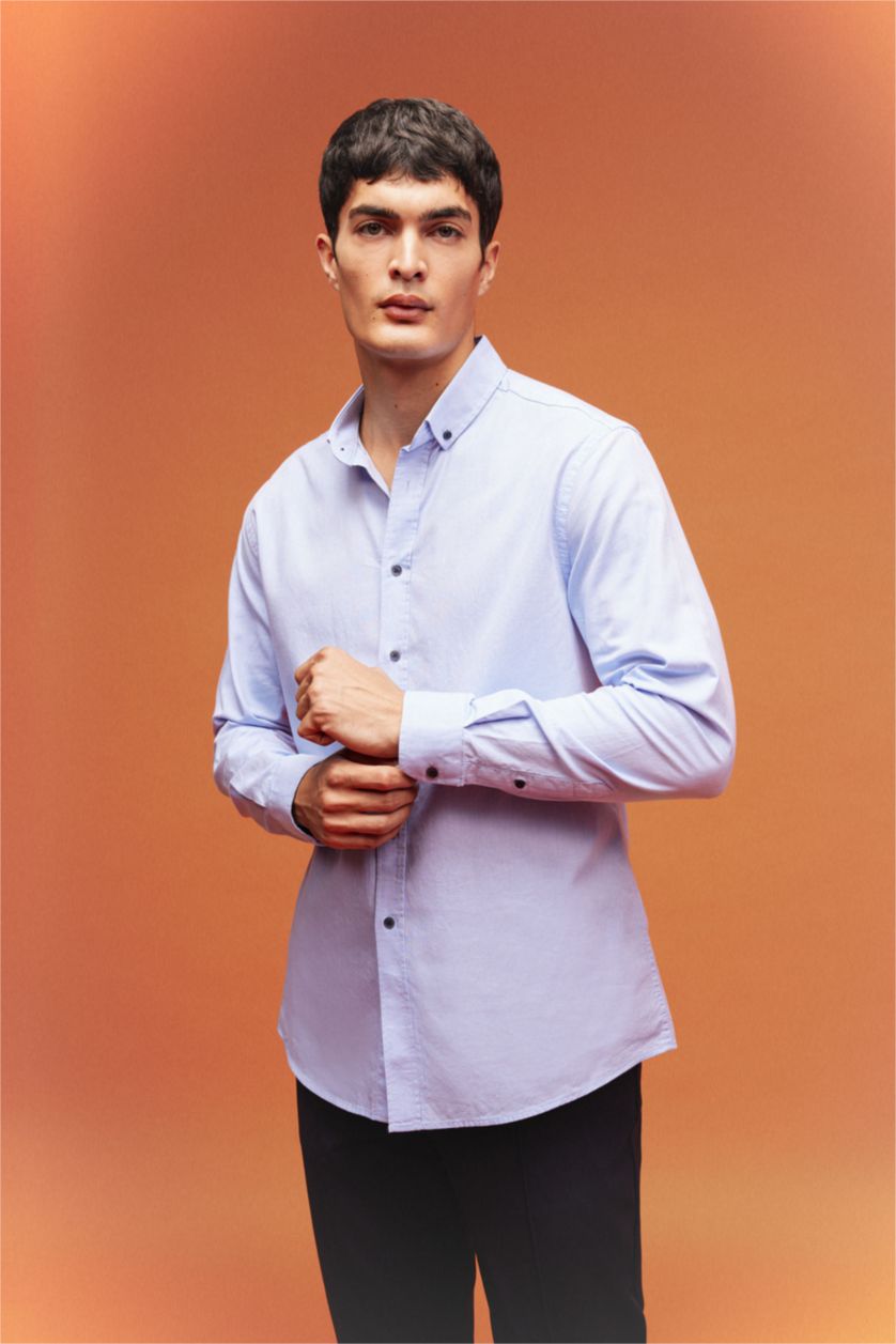 HOMME BLEU Clair Chemise Oxford Coupe Moderne à Manches Longues