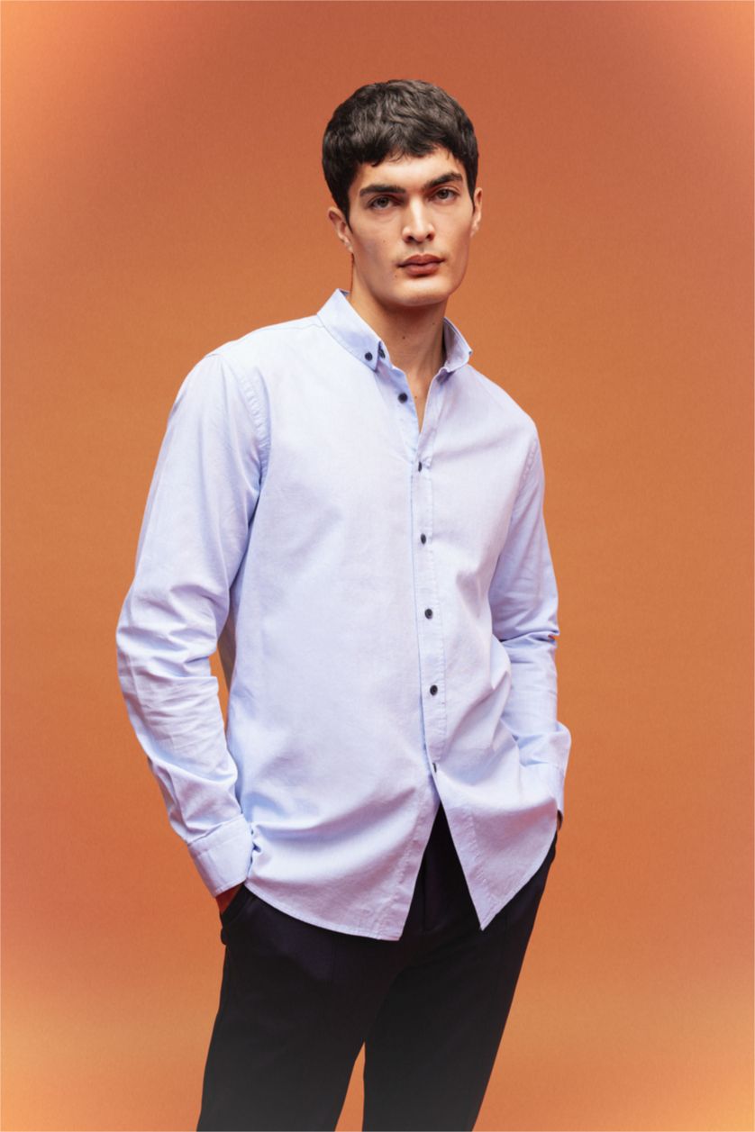 HOMME BLEU Clair Chemise Oxford Coupe Moderne à Manches Longues