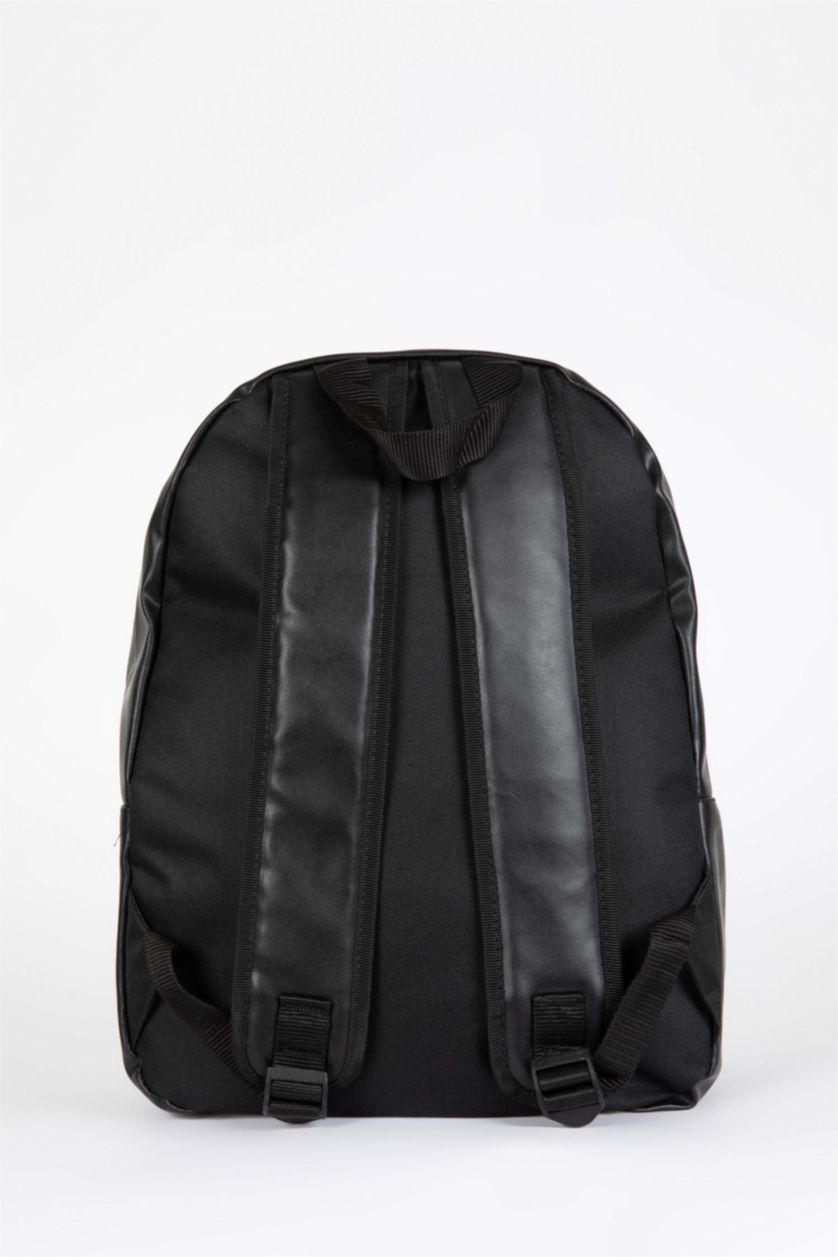 Man Black School Faux Leather Backpack