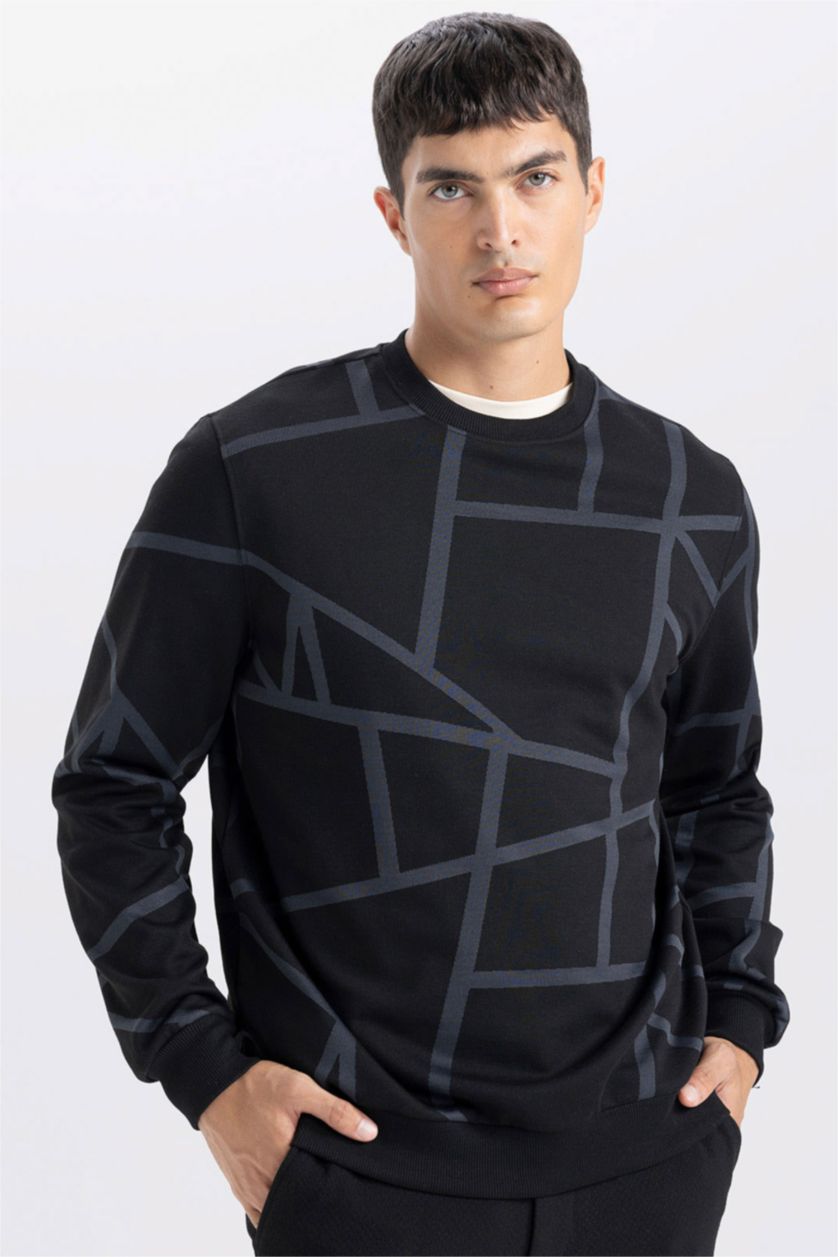 MAN Black Modern Fit Crew Neck Patterned Sweatshirt