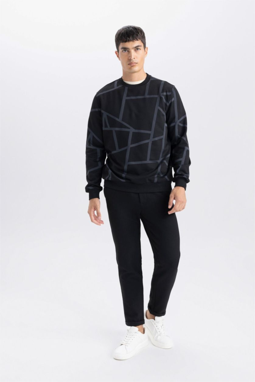 MAN Black Modern Fit Crew Neck Patterned Sweatshirt