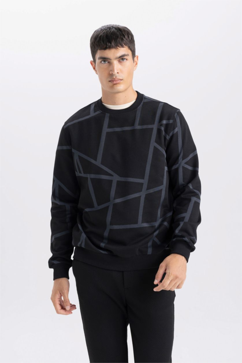 MAN Black Modern Fit Crew Neck Patterned Sweatshirt