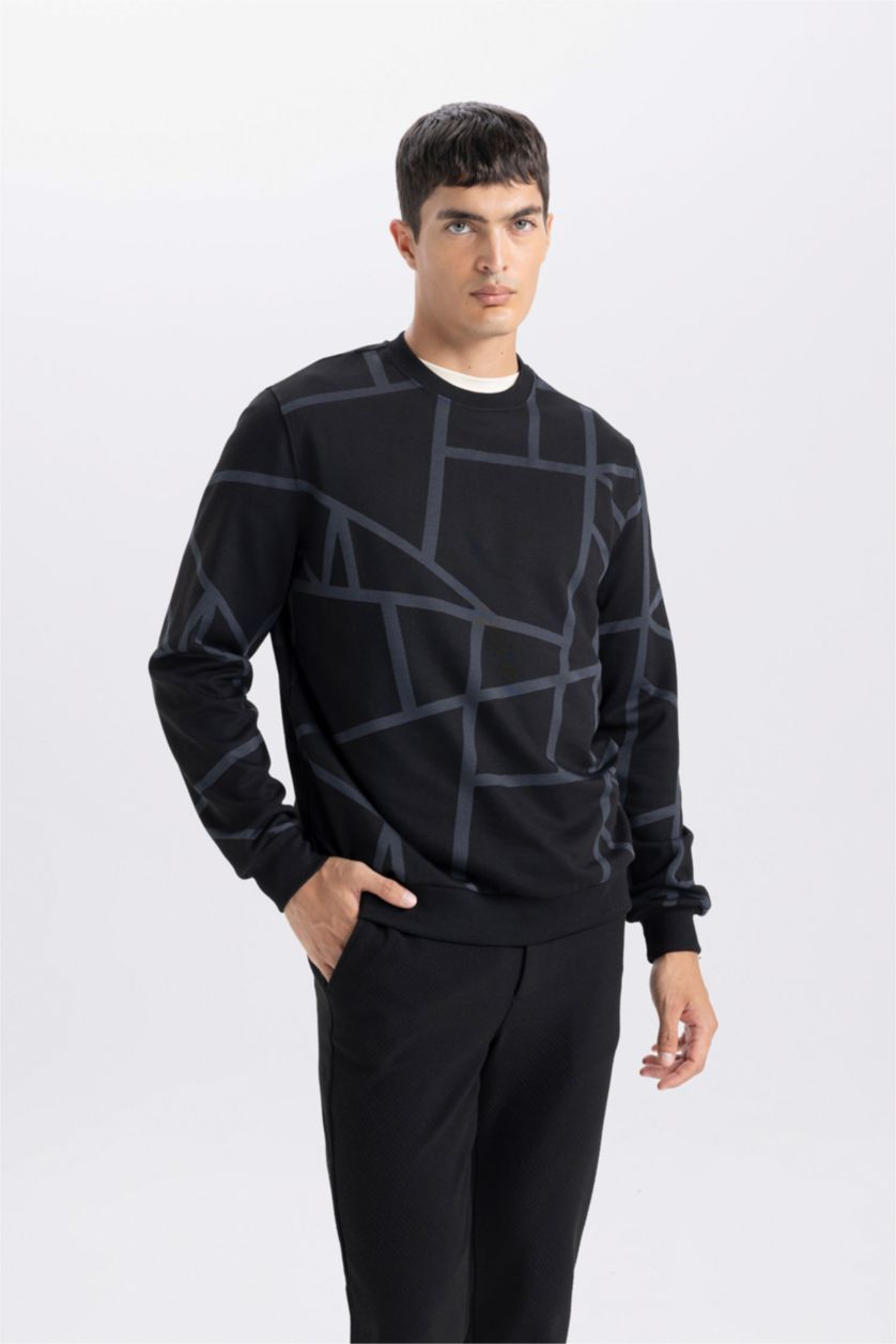 MAN Black Modern Fit Crew Neck Patterned Sweatshirt